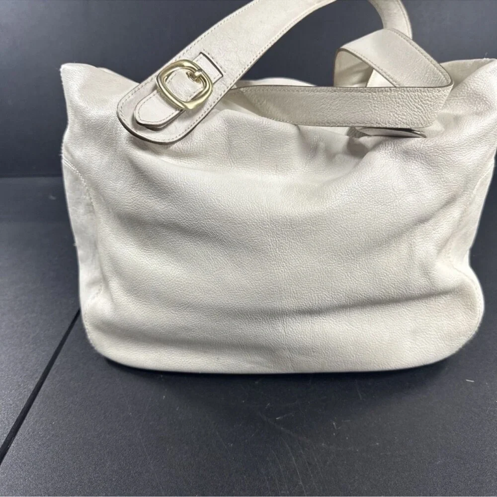 Michael Kors Cream Leather Downtown Hudson Shoulder Bag with Gold Accents